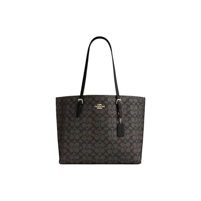 COACH Mollie Artificial Leather Tote Bag, Shopping Bag, Shoulder Bag, Handbag Women's Walnut & Black-0