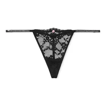 Victoria's Secret Dream Angels Twinkle Strap Lace V-String Panty / Black Underpants Women's 1 Pack Black