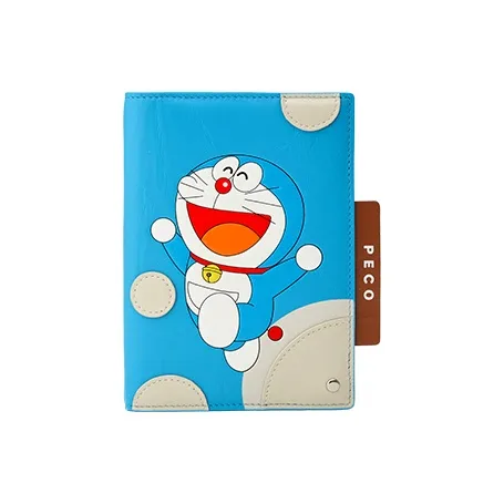 PECO Doraemon Collaboration Cow Leather/Denim Card Holders Passport Holders Unisex Blue/Brown