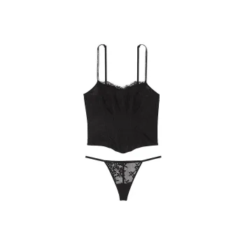 Victoria's Secret 24 Big Show Collection Very Sexy Twinkle Strap Lace Pajama Set Women's Black