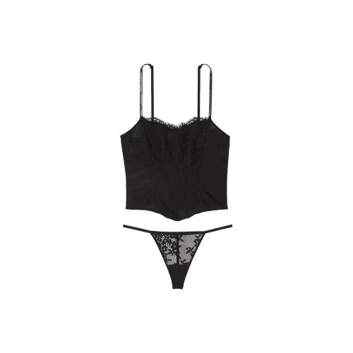Victoria's Secret 24 Big Show Collection Very Sexy Twinkle Strap Lace Pajama Set Women's Black