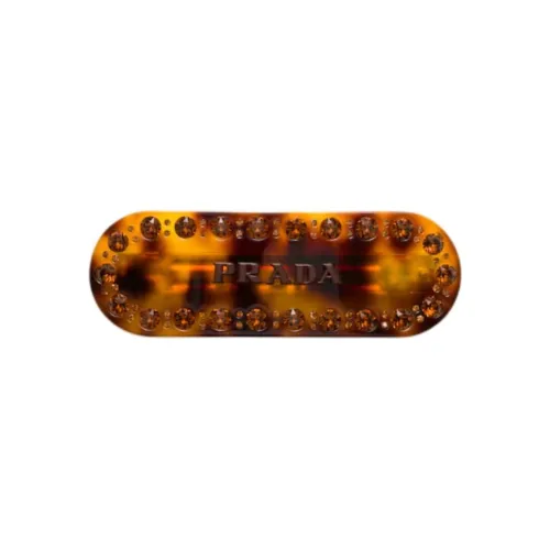 PRADA Metal Resin Glass Faux Crystal Hair Clips Women's Tortoiseshell