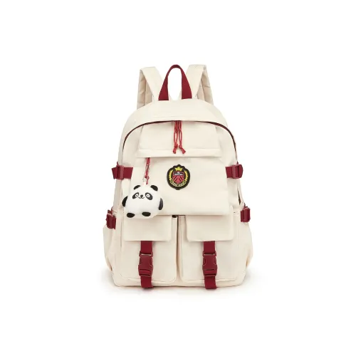ST&SAT Fabric Backpacks Travel Bags Large Size Unisex Ecru