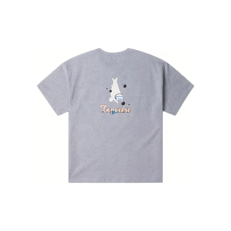 Converse Summer Beach Drop Shoulder Sleeve T Shirt Women's Gray-1