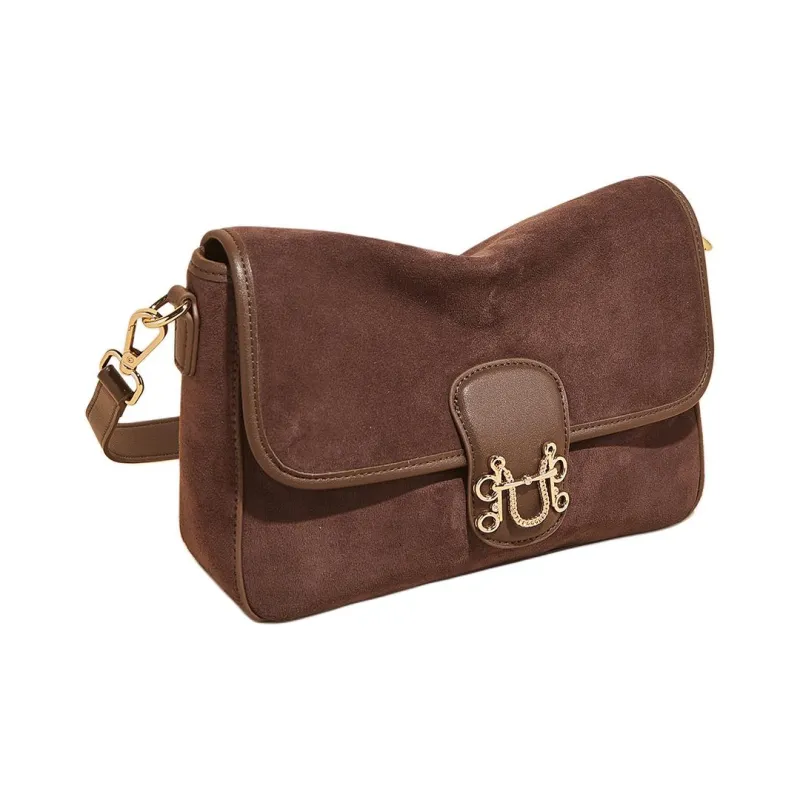 Marino Orlandi Cow Split Leather Bonded Synthetic Leather Shoulder Bag Medium Size Women's Black/Brown-7