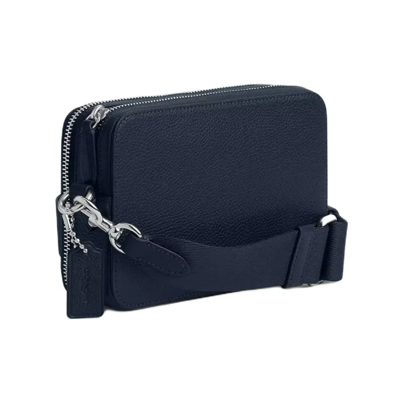 COACH Charter Polished Pebbled Leather Shoulder Bag, Crossbody Bag Small Size Men's Marine Blue-1