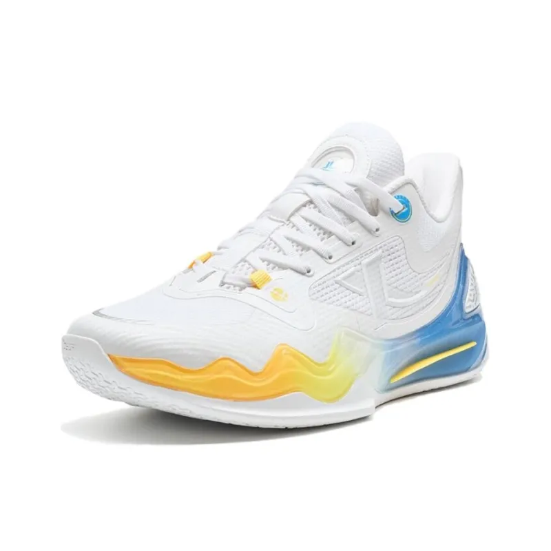 XTEP Anti-Slip Wear-Resistant Mid-Top Basketball Shoes Men's White Blue-1
