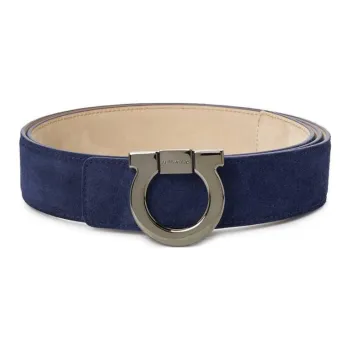 FERRAGAMO Suede Leather Belts Men's Blue 3.5CM