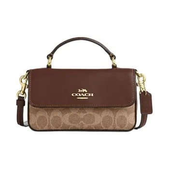 COACH Artificial Leather Cow Leather Patchwork One Shoulder Handbag Crossbody Bag Mini Women's Brown Yellow & Brown
