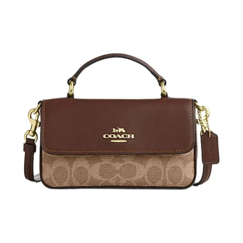 COACH Artificial Leather Cow Leather Patchwork One Shoulder Handbag Crossbody Bag Mini Women's Brown Yellow & Brown-0