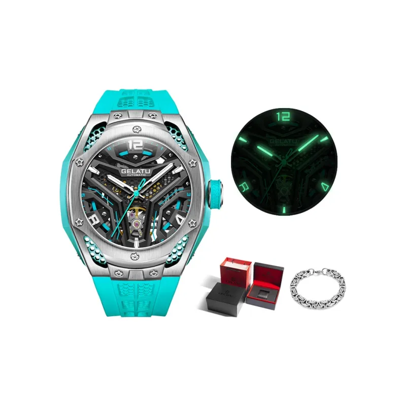 GELATU Automatic Mechanical Movement Silicone Strap Watch Men's Watches Black Dial-0