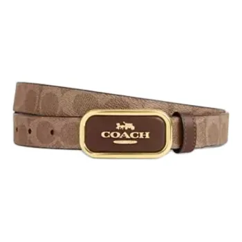 COACH Calfskin Coated Canvas Leather Belts Unisex Brown Width  2.5CM