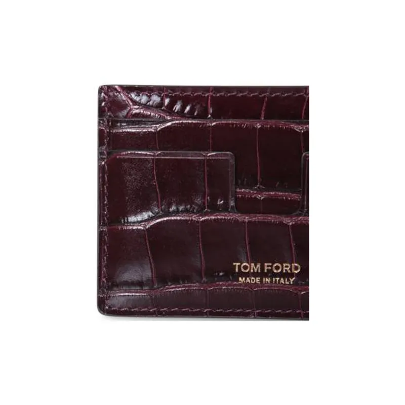 TOM FORD Calfskin Card Holder Men's Burgundy-2