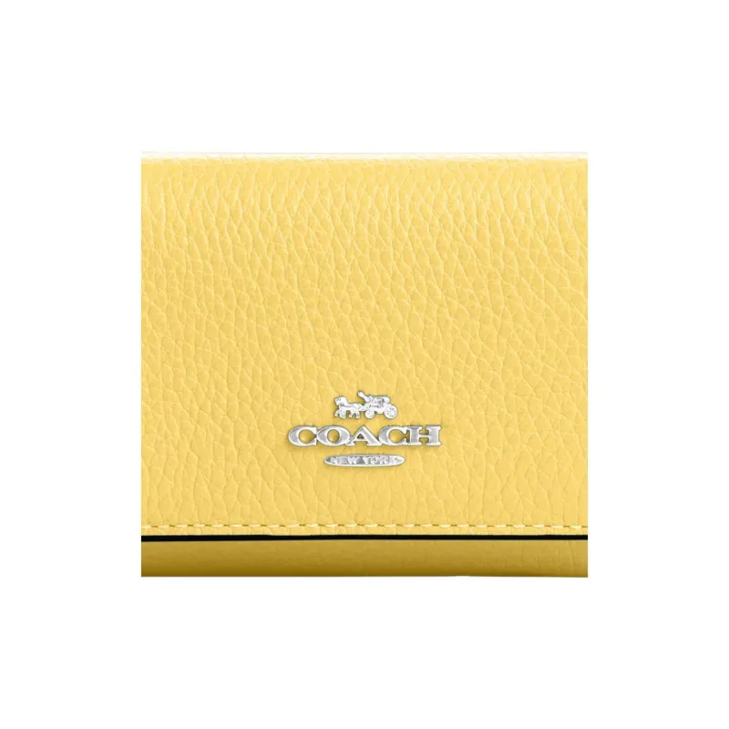 COACH Micro Leather Wallet Mini Women's Silver & Vintage Yellow-4