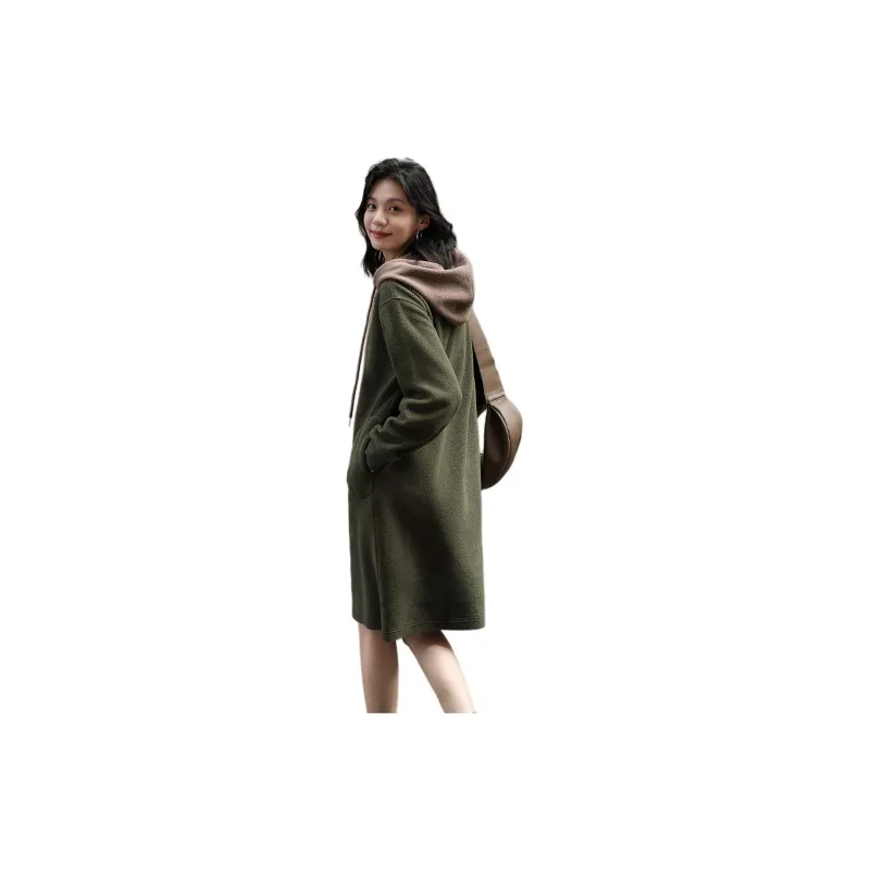 【dme】 Long Sleeved Dress Women's Olive Green-1