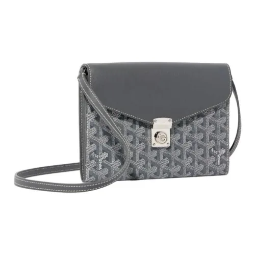 GOYARD Canvas With Calfskin Shoulder Bag Crossbody Bag Small Size Unisex Gray