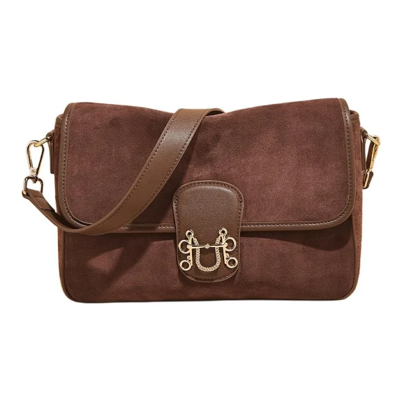 Marino Orlandi Cow Split Leather Bonded Synthetic Leather Shoulder Bag Medium Size Women's Black/Brown-6