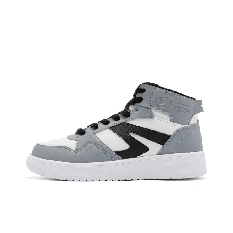QIAODAN Coverage Anti Slip Wear Resistant Breathable Height Increasing Warm High Top Skateboard Shoes Men's Gray White-0