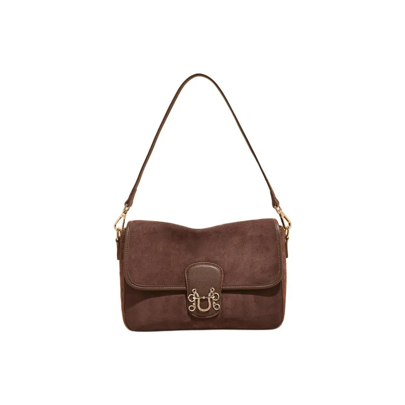 Marino Orlandi Cow Split Leather Bonded Synthetic Leather Shoulder Bag Medium Size Women's Black/Brown-5