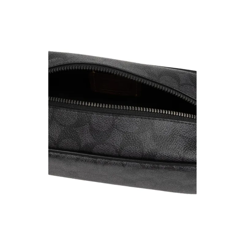 COACH Travel Kit Canvas With Leather Clutch Storage Bag Small Size Men's Charcoal Black-4