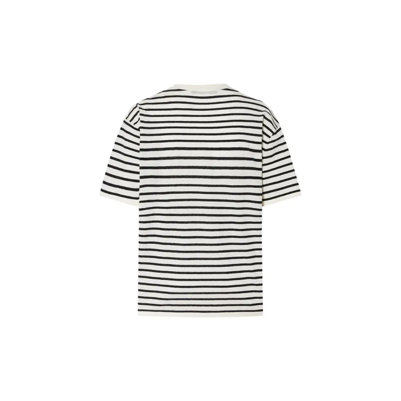 MOCO T Shirt Women's White Black Stripes-1