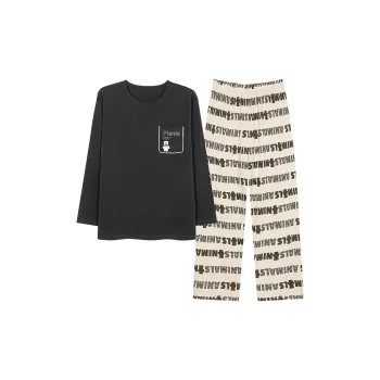 Montagut Pajama Set Autumn And Winter Season Men's Two-Piece Set Charcoal Black