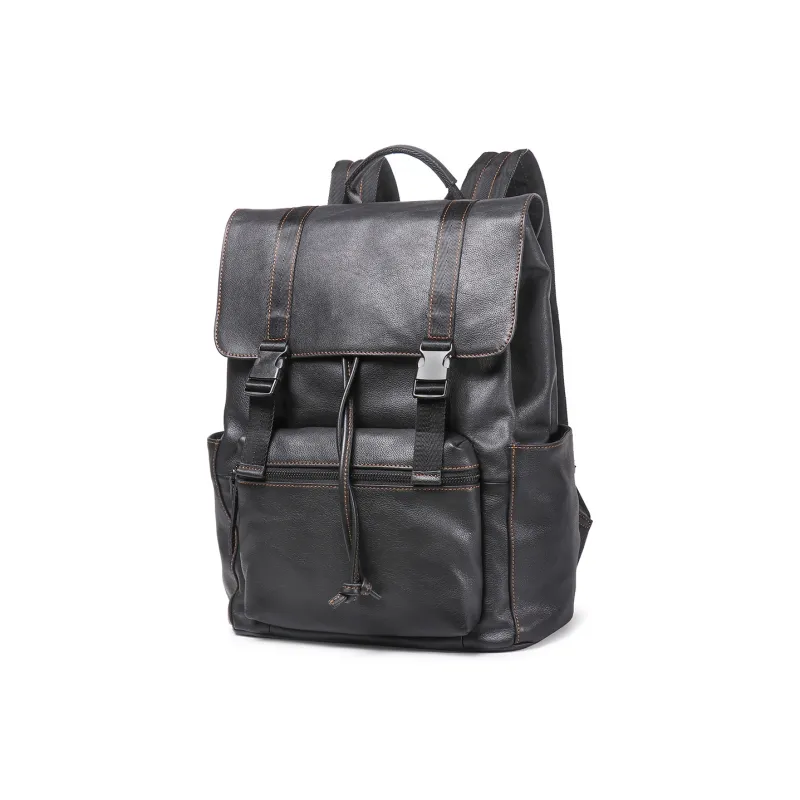 LARTIGENT Top Grain Cow Leather Backpack Men's Black-0