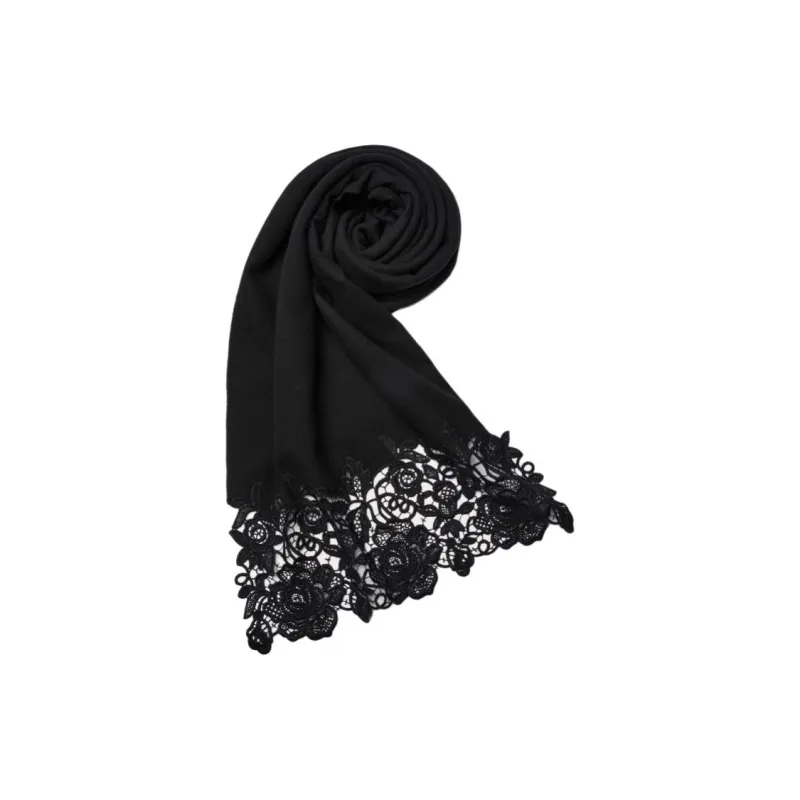 Valentino Wool Cashmere Lace Knit Scarves Women's Black-0