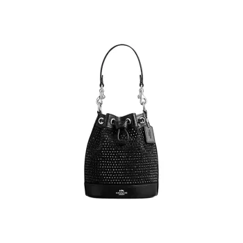 COACH Fabric With Cow Leather Crossbody One Shoulder Handbag Mini Women's Black