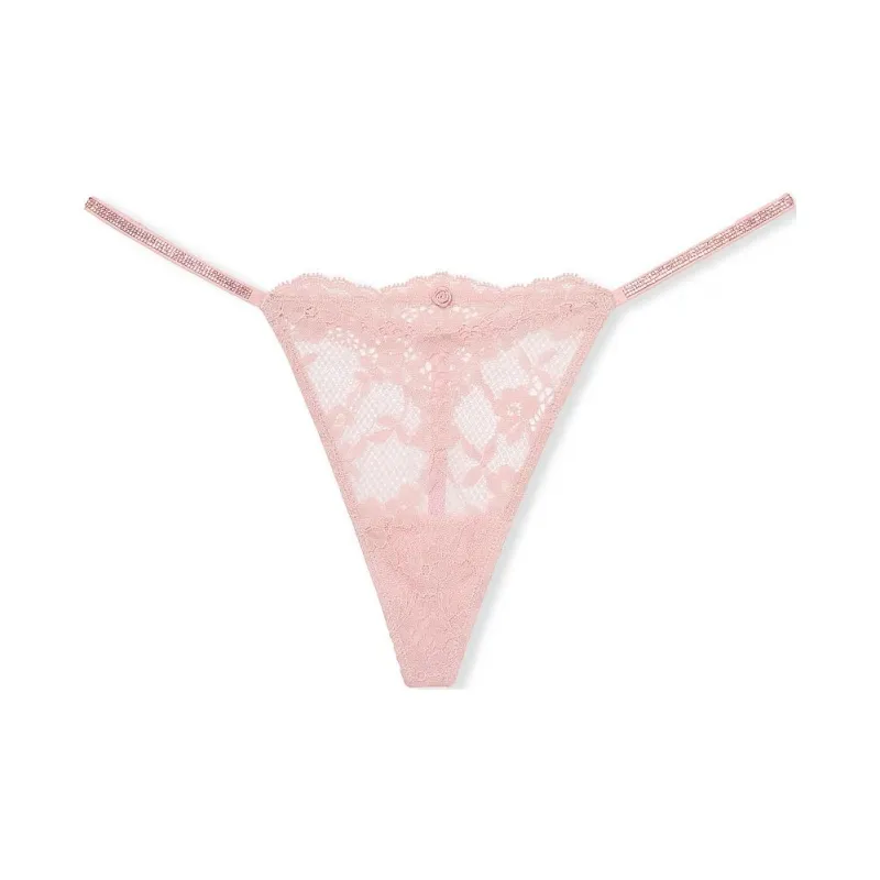 Victoria's Secret Dream Angels Twinkle Strap Lace V String Panty / C R Underpants Women's 1 Pack Pink-0