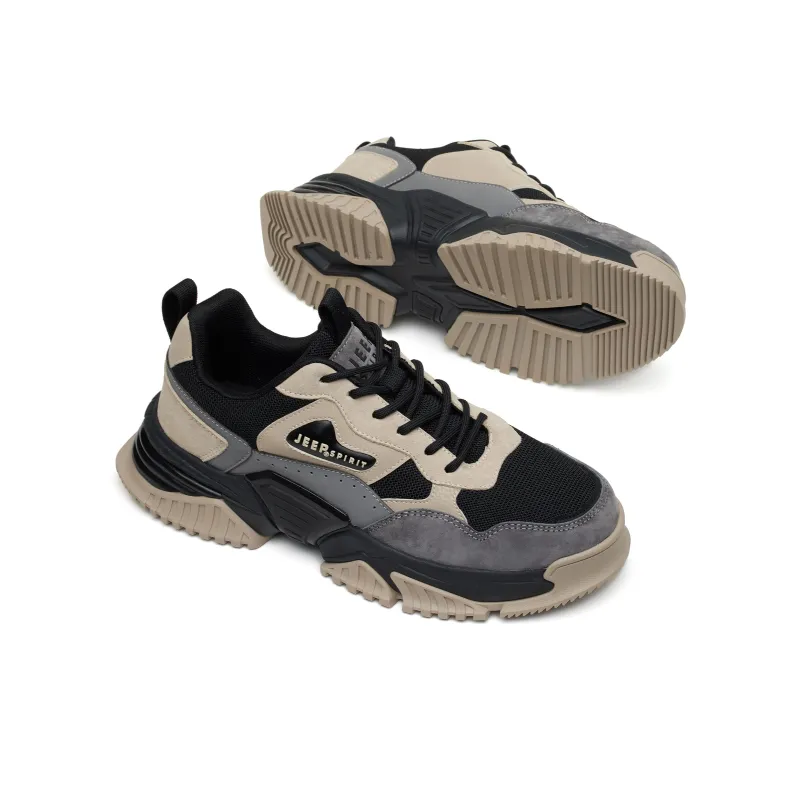 JEEP SPIRIT Anti Slip Wear Resistant Breathable Height Increasing Low Top Chunky Sneakers Men's Graphite Black-4