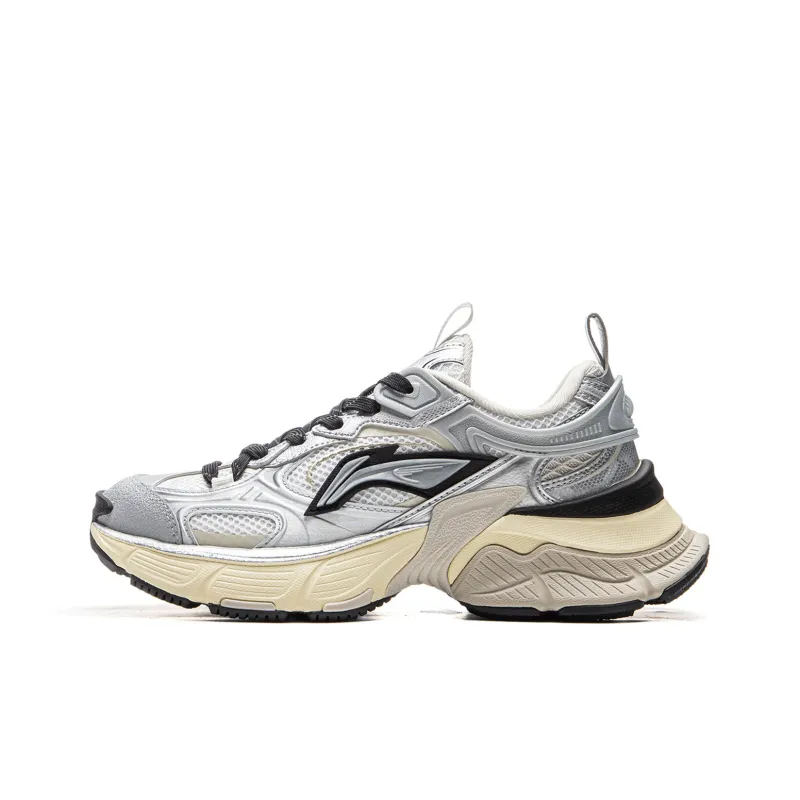 LiNing Star Shock Absorbers Slip Resistant, Abrasion Resistant, Breathable Low Top Chunky Sneakers Women's Silver White-0