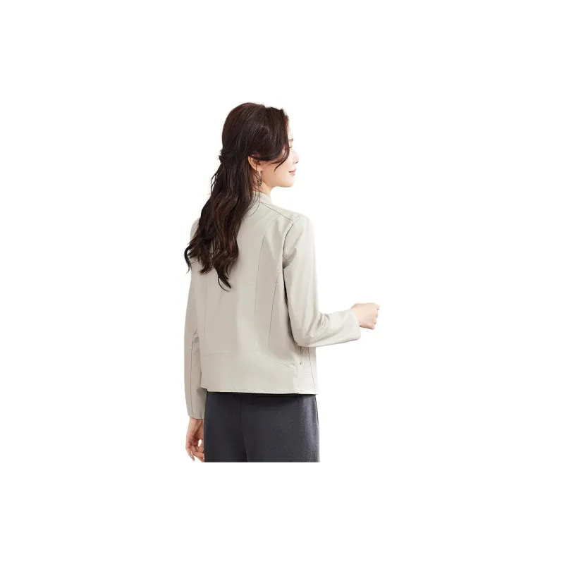 TERRE BLEUE Leather Jacket Women's Beige-1