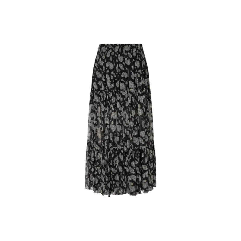 MOCO Casual Long Skirt Women's Black With White Multicolor-1