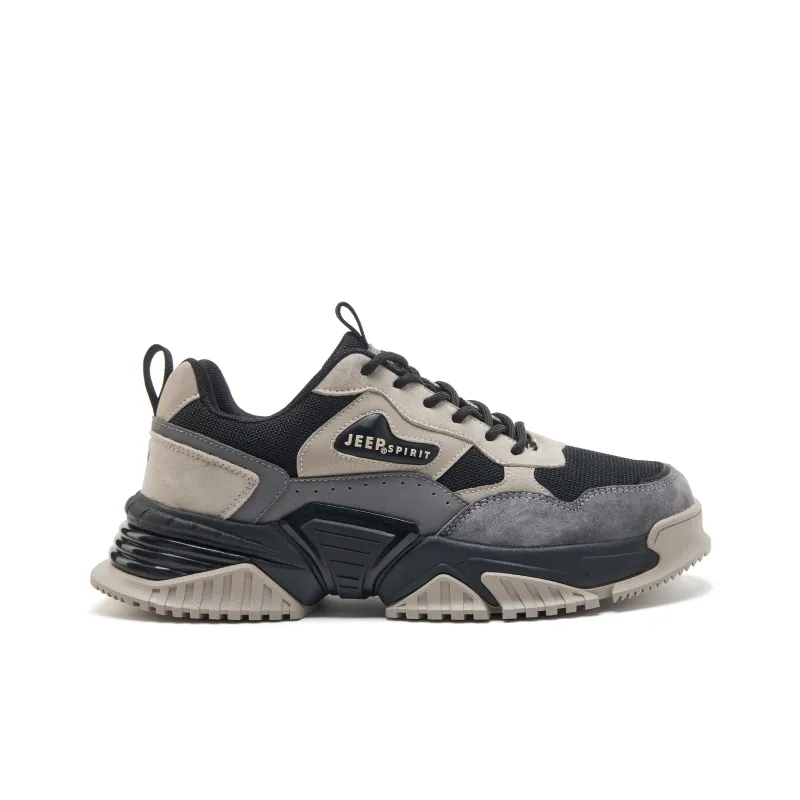 JEEP SPIRIT Anti Slip Wear Resistant Breathable Height Increasing Low Top Chunky Sneakers Men's Graphite Black-1