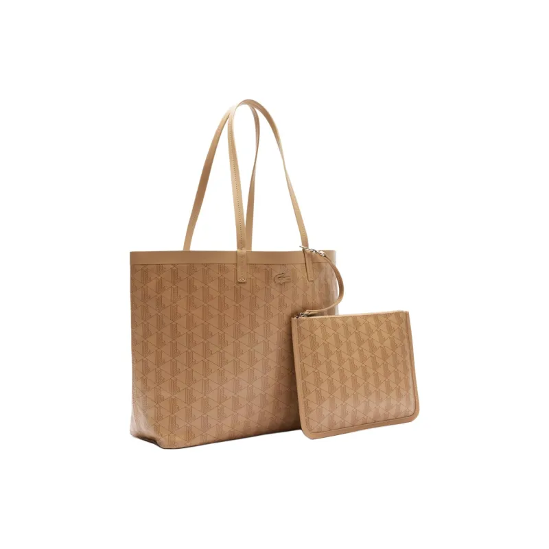 LACOSTE Cotton Tote Bag, Shopping Bag, Shoulder Bag, Handbag Women's Beige-1