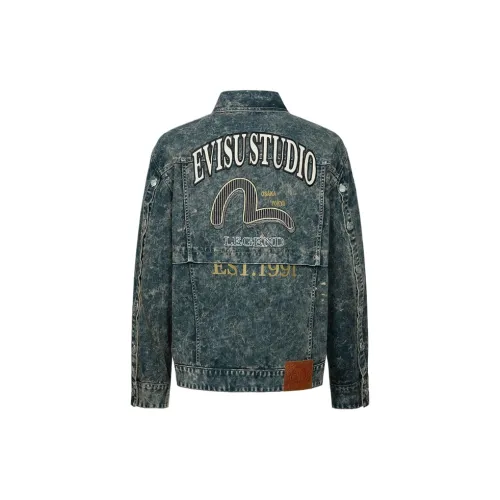 EVISU Denim Jackets Men Navy Blue