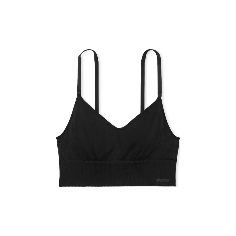 Victoria's Secret PINK Seamless Longline Sports Bra/Pure Black Bra Women's Pure Black-0