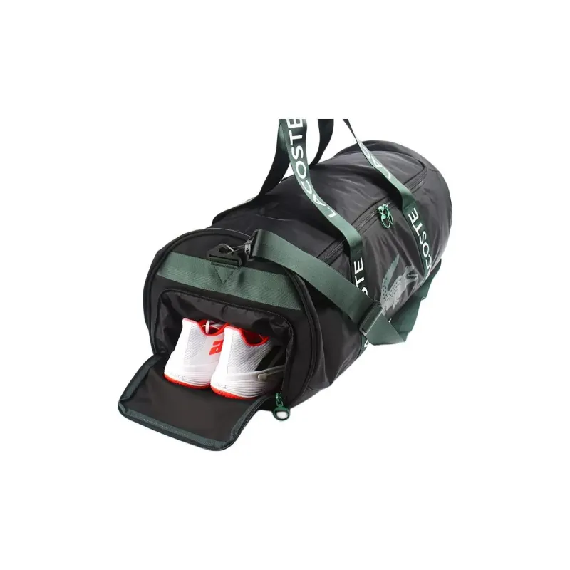 LACOSTE Polyester One Shoulder Crossbody Handbag, Travel Bag Regular Unisex Black & Green-5