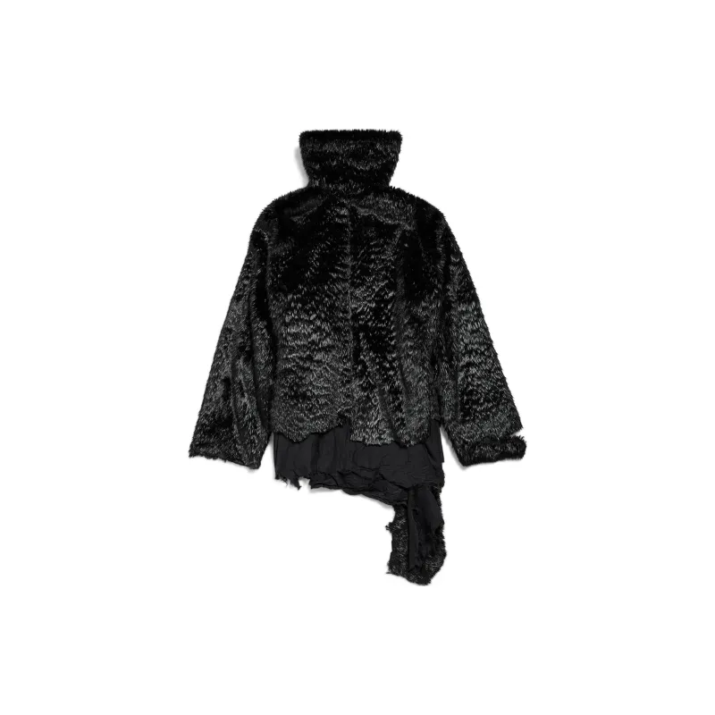 Balenciaga Asymmetrical Faux Fur Jacket-1