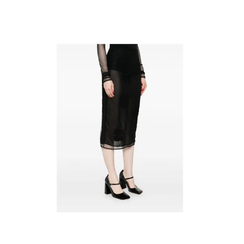 Blumarine Rear Slit Tulle Midi Skirt-5