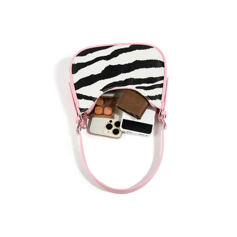 CAEISL&KCIEL PU Crescent Bag Shoulder Bag Regular Women's Zebra Print Pink-5