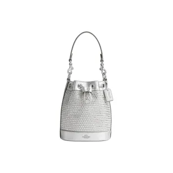 COACH Bucket Fabric With Cow Leather Bucket Bag, Portable Crossbody Bag, Shoulder Bag Mini Women's Silver