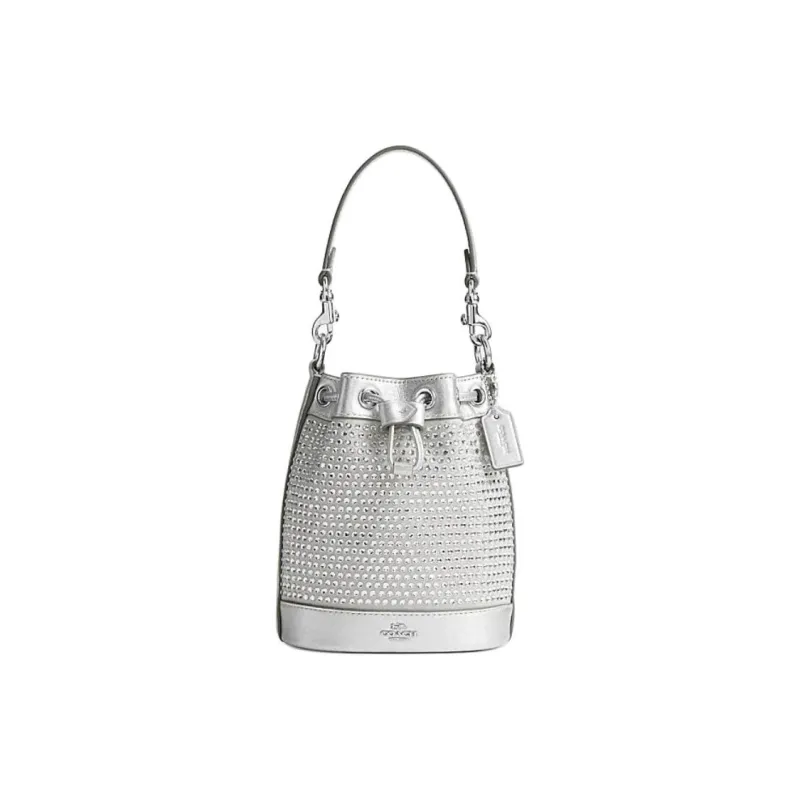 COACH Fabric With Cow Leather Bucket Bag, Portable Crossbody Bag, Shoulder Bag Mini Women's Silver-0