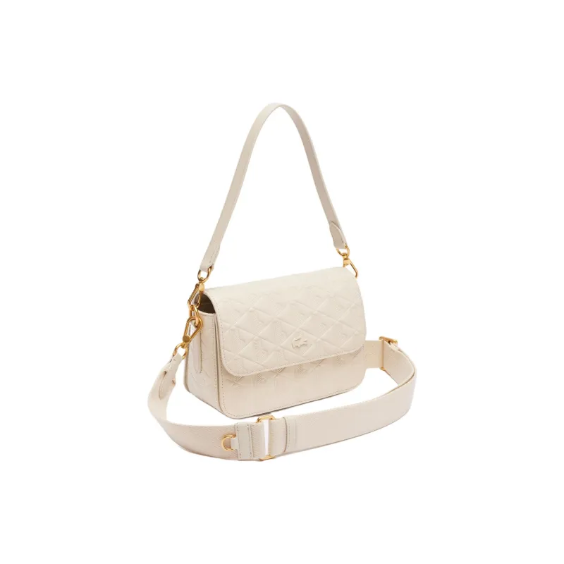 LACOSTE Cow Leather Portable Crossbody Bag, Shoulder Bag Women's Beige-2