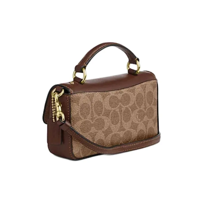 COACH Artificial Leather Cow Leather Patchwork One Shoulder Handbag Crossbody Bag Mini Women's Brown Yellow & Brown-1