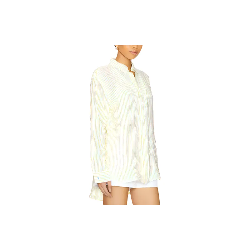 Polo Ralph Lauren Shirt Women's Yellow White Stripes-1
