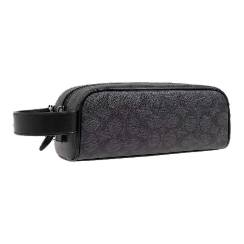 COACH Travel Kit Canvas With Leather Clutch Storage Bag Small Size Men's Charcoal Black-3