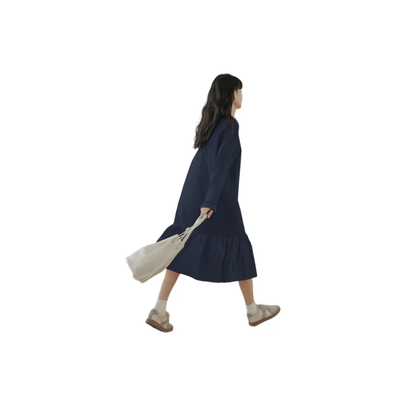 【dme】 Long Sleeved Dresses Women's Navy Blue-1