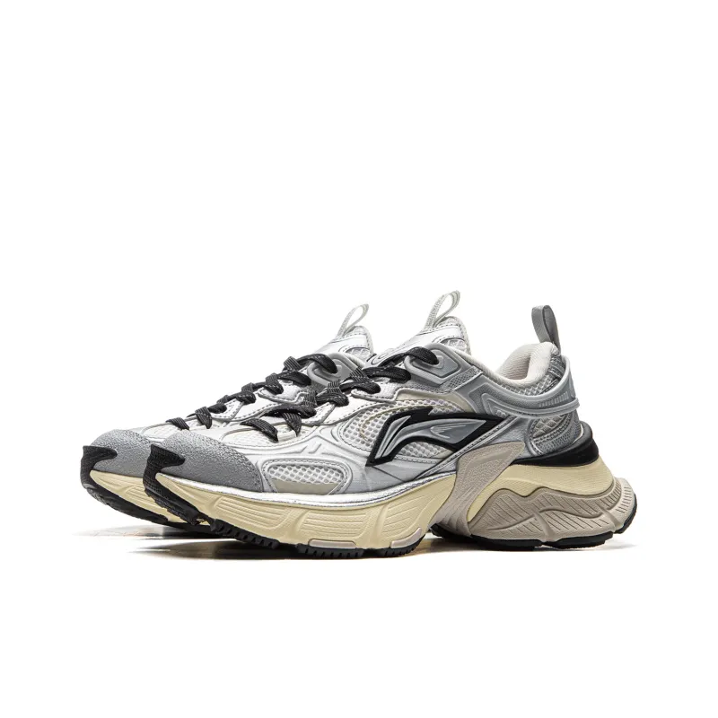 LiNing Star Shock Absorbers Slip Resistant, Abrasion Resistant, Breathable Low Top Chunky Sneakers Women's Silver White-2
